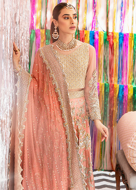 Elegant Coral Bridal Lehenga Choli - Premium Pakistani Dresses