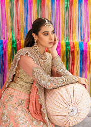 Traditional Coral Lehenga Choli Pakistani Bridal Dress Online