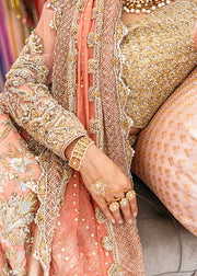 Traditional Coral Lehenga Choli and Dupatta Pakistani Bridal Dress