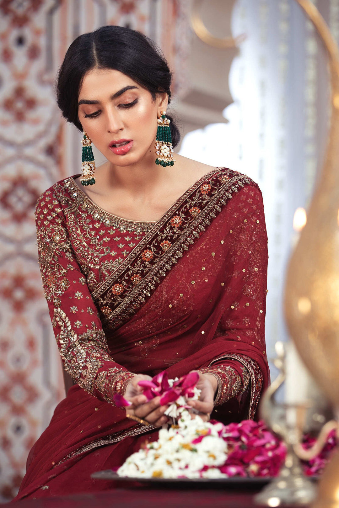 Traditional Royal Deep Red Saree Bridal Pakistani Dress
