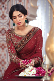 Traditional Royal Deep Red Saree Bridal Pakistani Dress