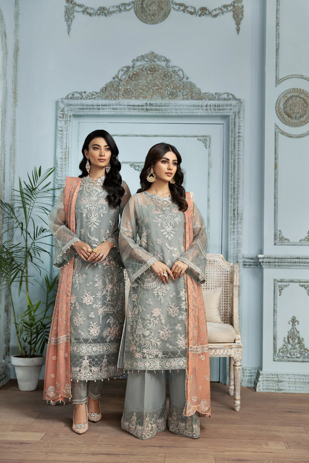 Traditional Dress Pakistani in Light Grey Shade Designer