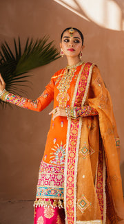Traditional Dress Pakistani in Orange Shade Latest