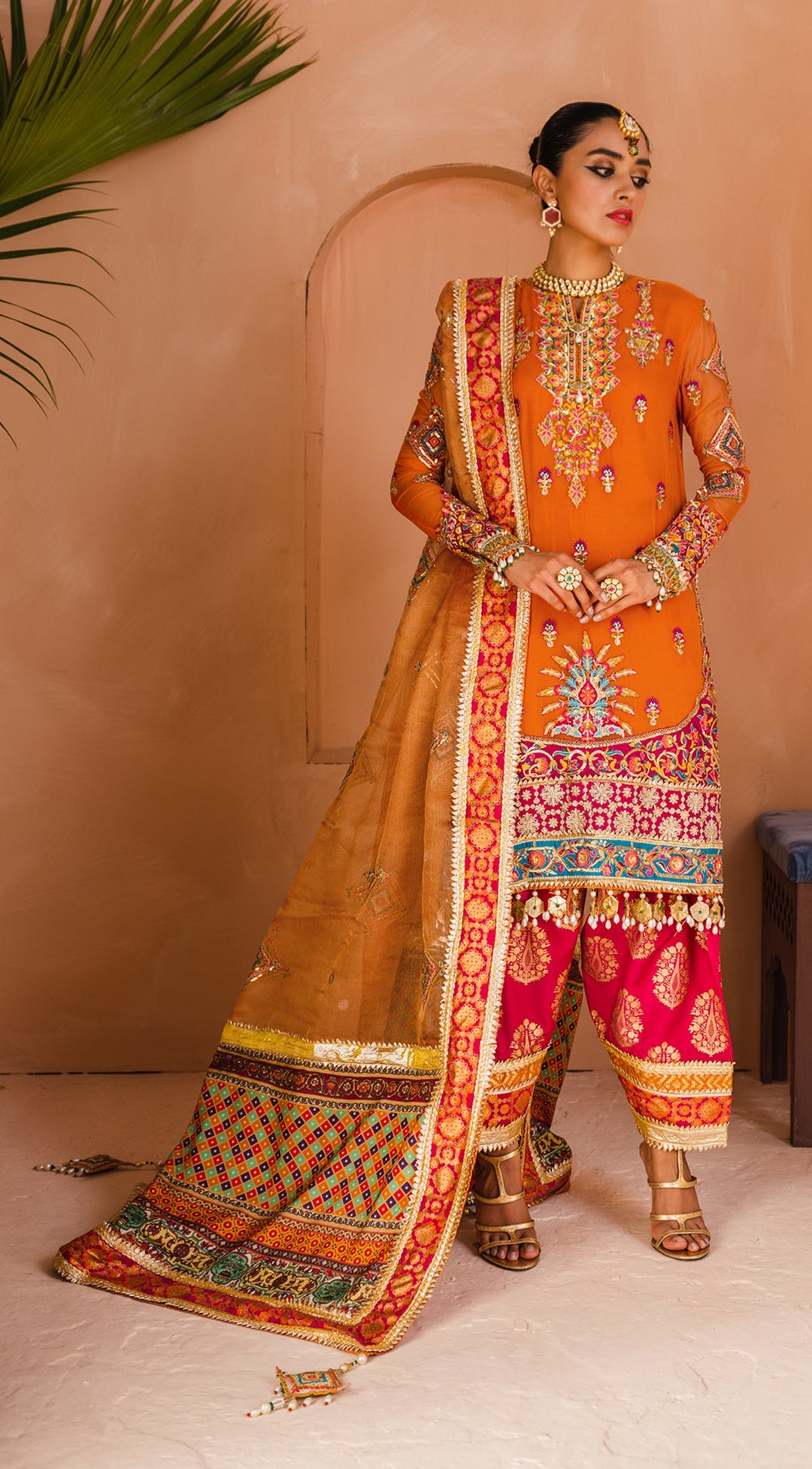 Traditional Dress Pakistani in Orange Shade Online