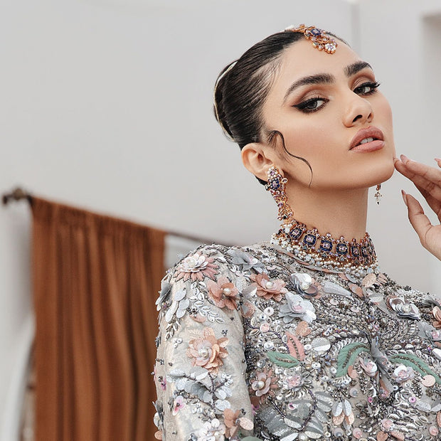 Traditional Embellished Pakistani Bridal Gown and Dupatta Dress