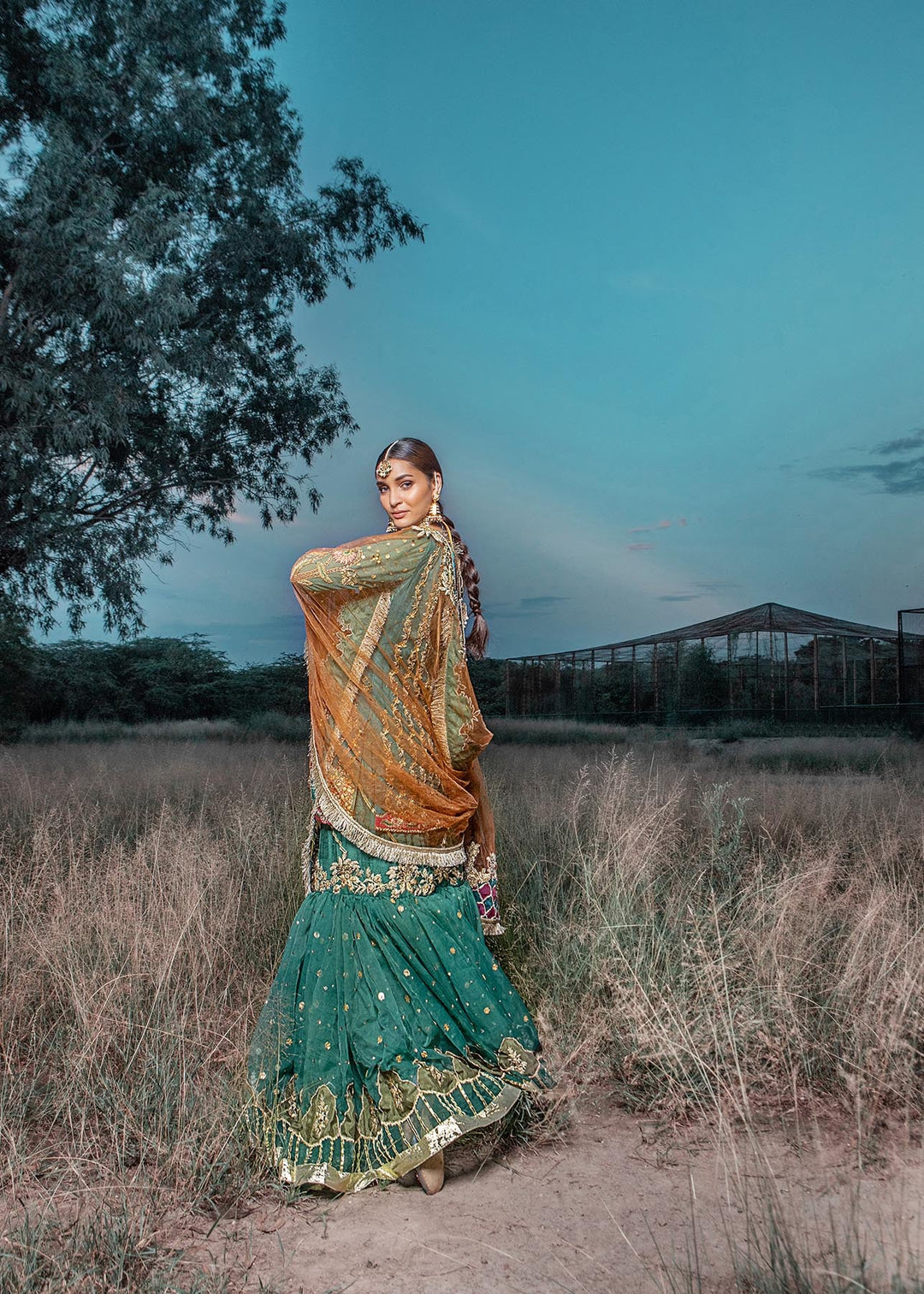 Traditional Emerald Bridal Gharara Kameez Dress Online