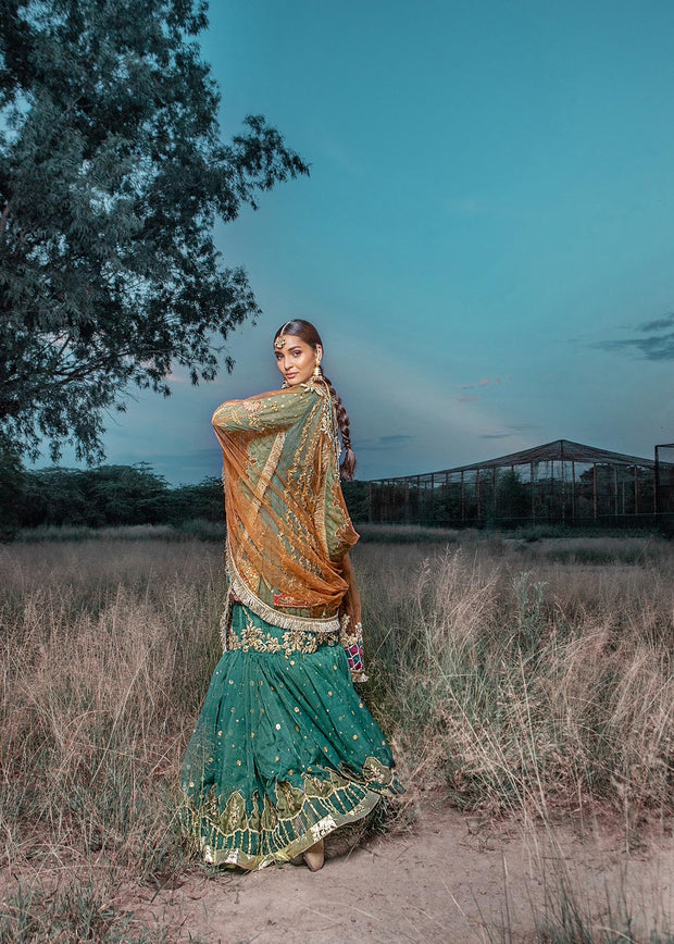 Traditional Emerald Bridal Gharara Kameez Dress Online