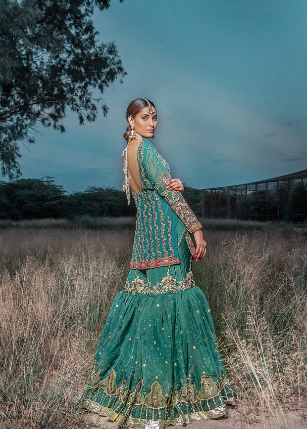Traditional Emerald Bridal Gharara Kameez Dress Pakistani