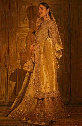 Gold Pakistani Bridal Dresses | Elegant Lehenga Choli Set
