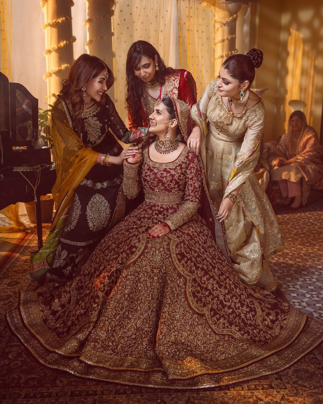 Elegant Gold & Red Pakistani Bridal Dress with Lehenga