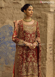 Traditional Gold and Red Bridal Dress Pakistani Online