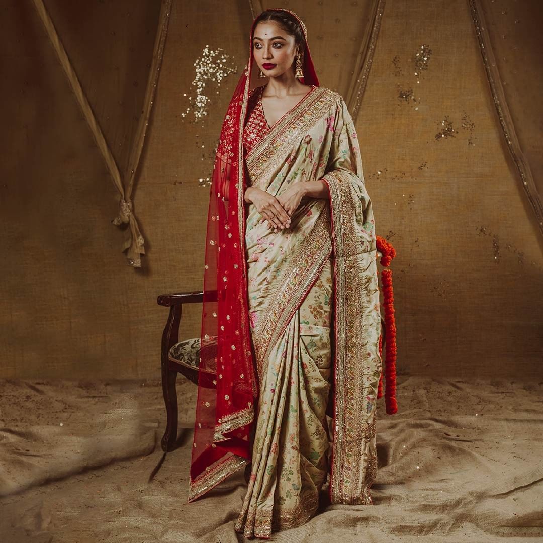 Traditional Indian Bridal Saree with Dupatta