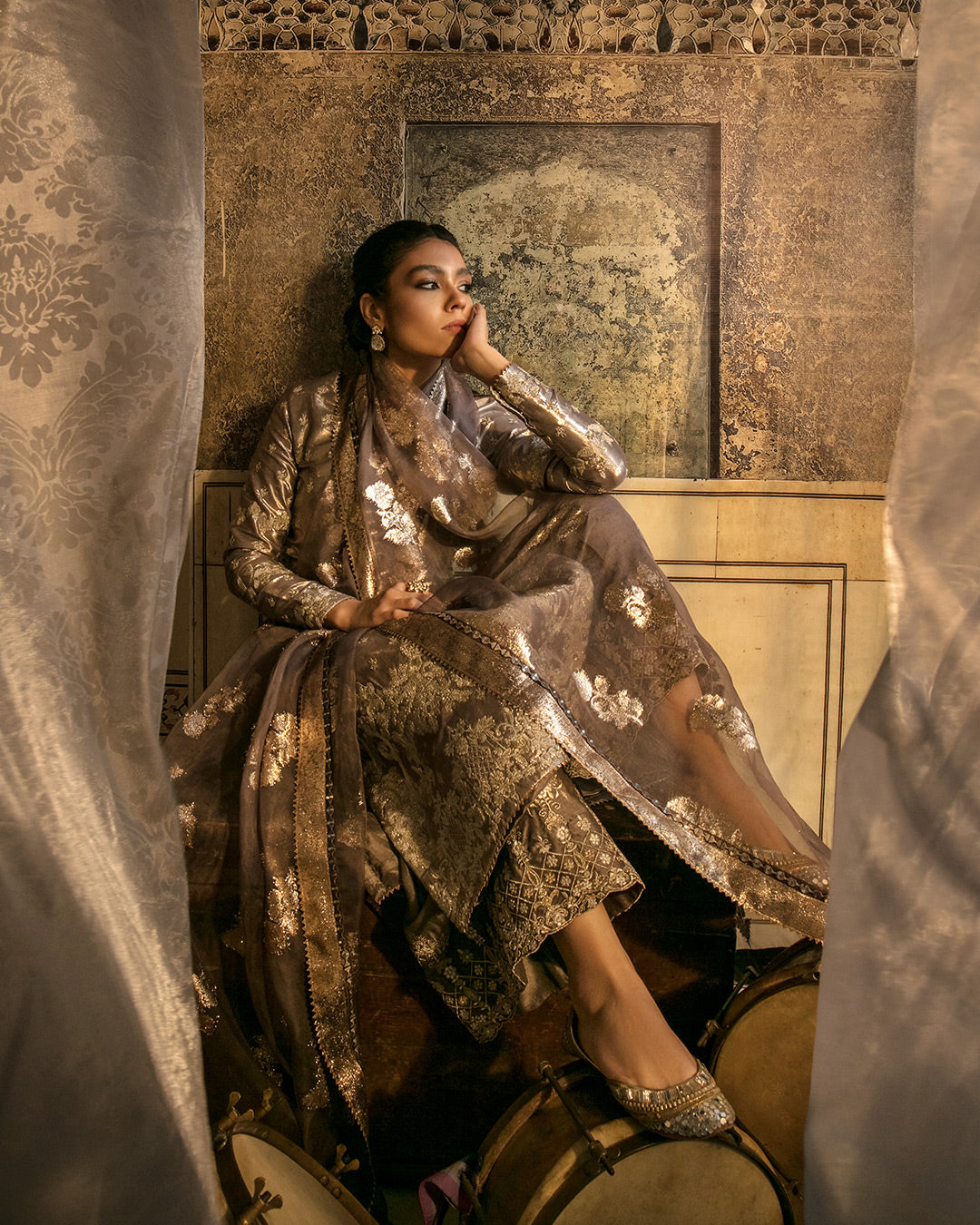 Traditional Kameez Trouser and Dupatta Dress in Silk Fabric