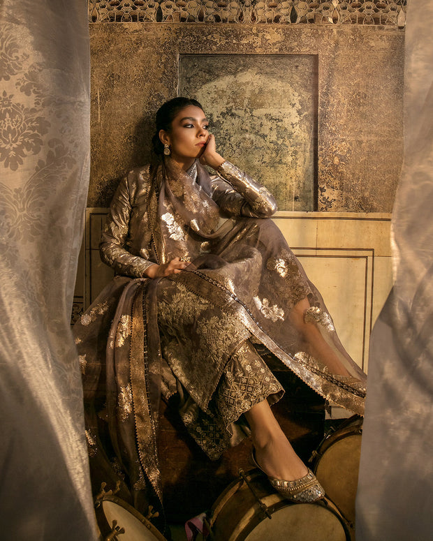 Traditional Kameez Trouser and Dupatta Dress in Silk Fabric