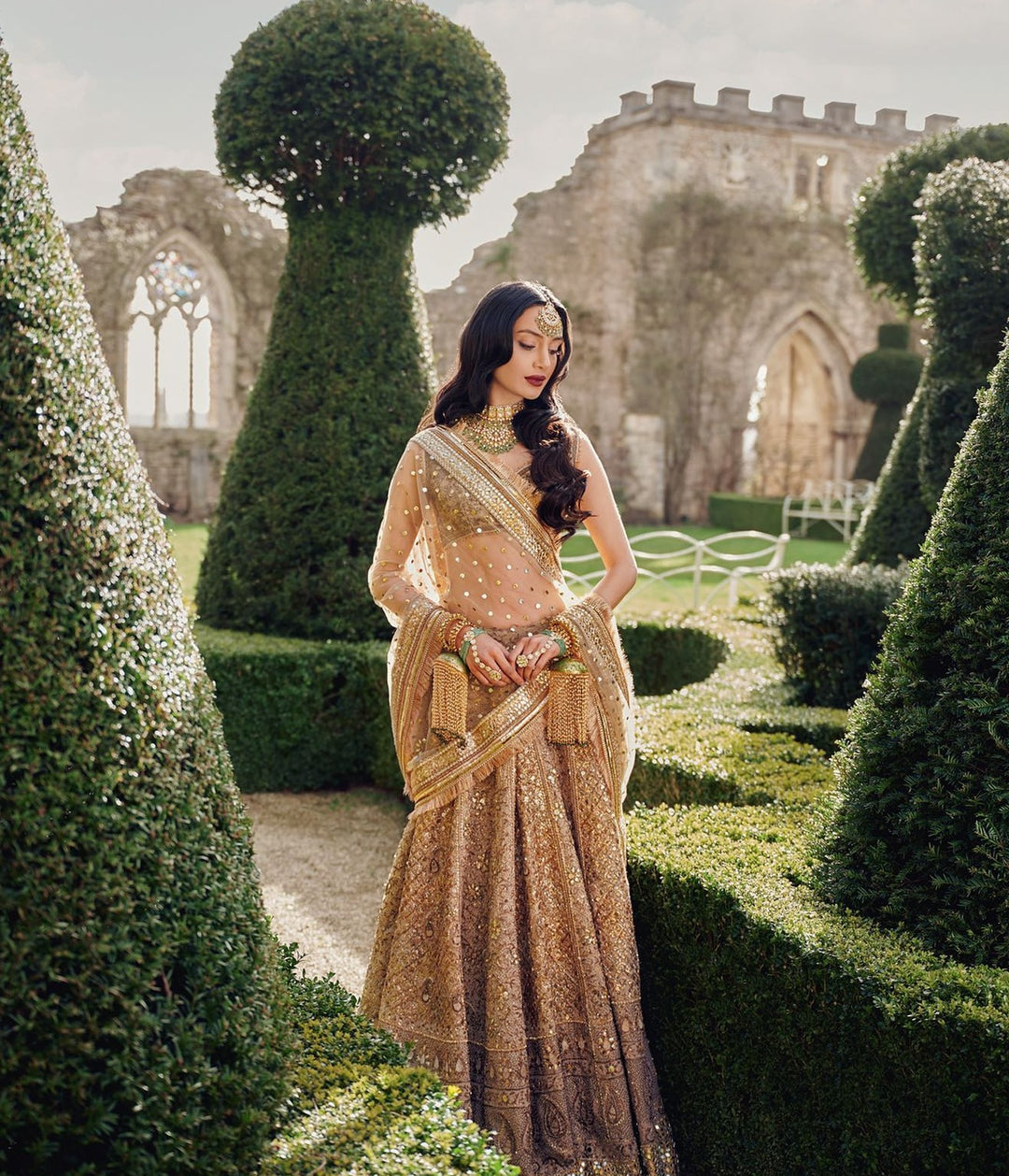 Elegant Golden Pakistani Bridal Lehenga Choli