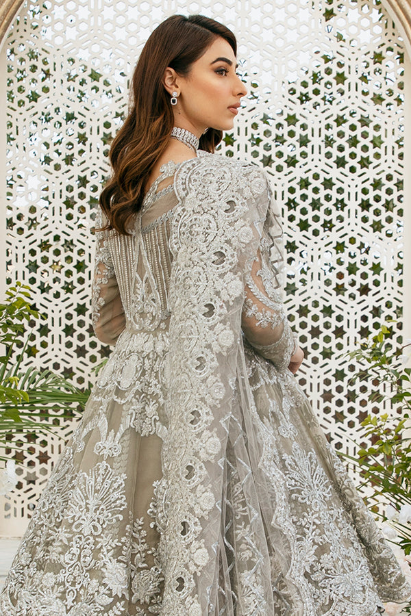 Traditional Lehenga Frock Grey Bridal Dress Pakistani