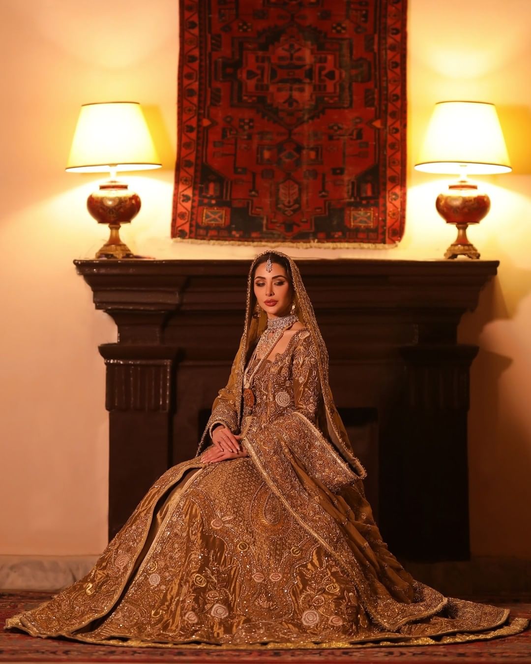 Traditional Lehenga Jacket Golden Bridal Dress Pakistani