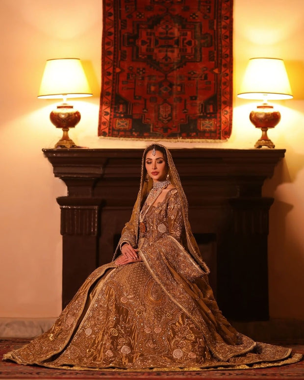 Traditional Lehenga Jacket Golden Bridal Dress Pakistani