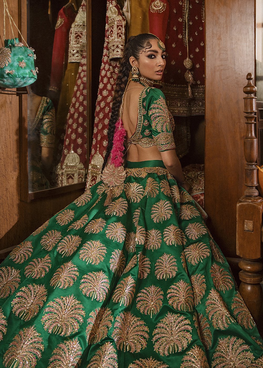 Traditional Lehnga Choli for Mehndi with Embroidery Green Color