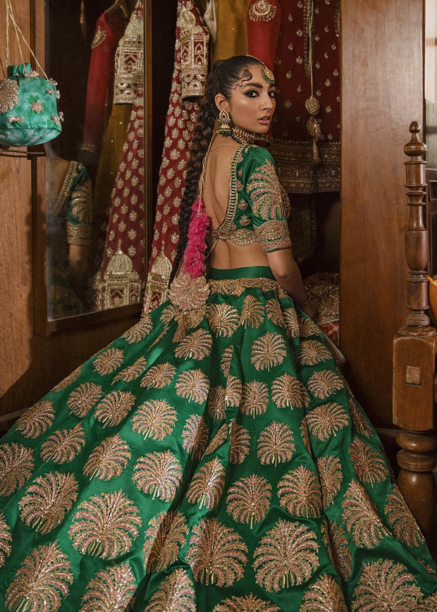 Traditional Lehnga Choli for Mehndi with Embroidery Green Color