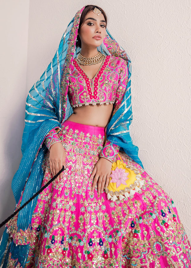 Traditional Mehndi Lehnga Outfit in Pink Color 