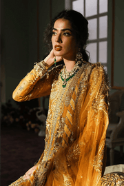 Traditional Mustard Pakistani Bridal Dress in Sharara Kameez Style