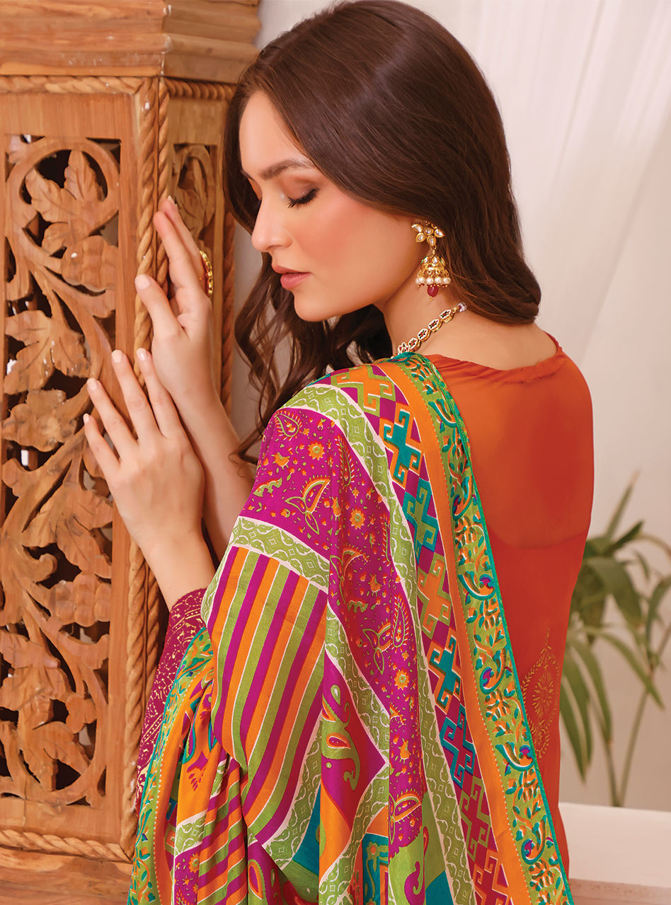 Traditional Orange Salwar Kameez Pakistani Eid Dress in Chiffon