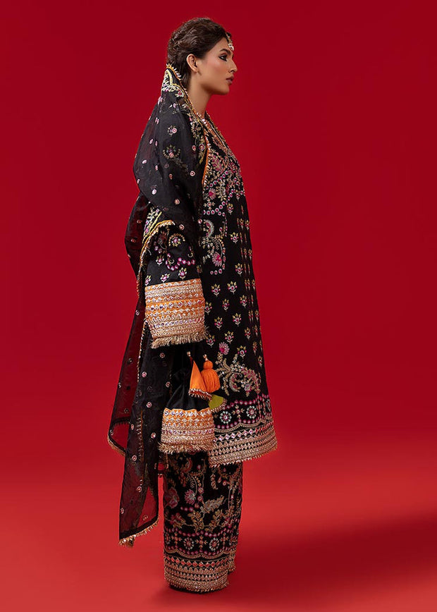 Traditional Pakistani Black Dress in Salwar Kameez Dupatta Style
