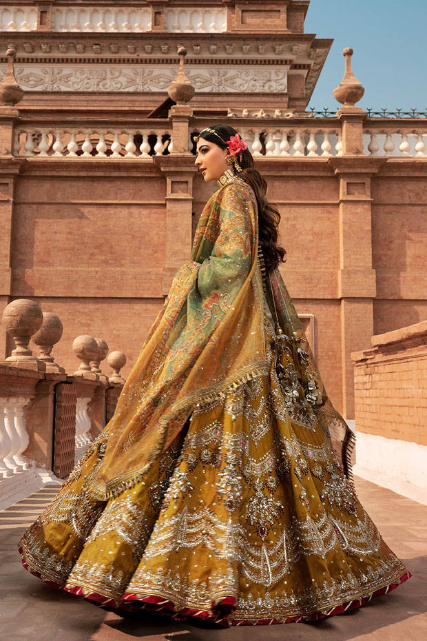 Traditional Pakistani Bridal Choli with Mustard Lehenga