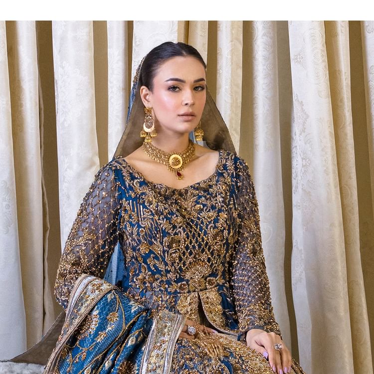 Pakistani Bridal Dress in Open Frock and Lehenga Style – Nameera by Farooq