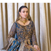 Traditional Pakistani Bridal Dress in Open Frock and Lehenga Style