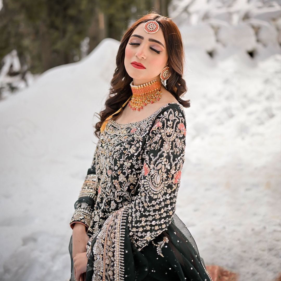 Traditional Pakistani Bridal Long Kameez Lehenga and Dupatta