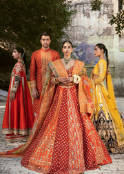 Traditional Pakistani Bridal Orange Red Lehenga Choli Dress