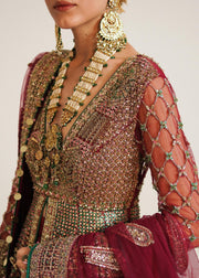 Traditional Pakistani Bridal Pishwas with Lehenga and Dupatta Dress