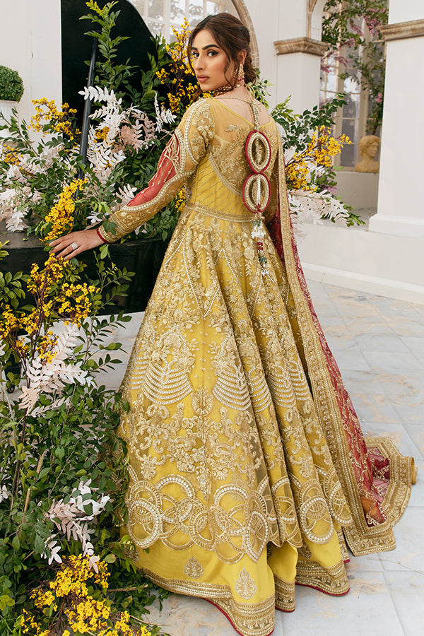 Traditional Pakistani Bridal Yellow Lehenga Frock Dress