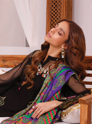Traditional Pakistani Chiffon Salwar Kameez in Black Color for Eid