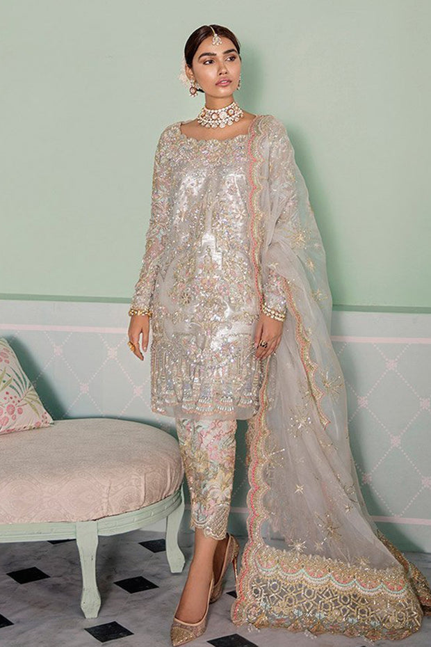 Traditional Pakistani Embroidered Ivory Capri shirt Wedding Dress