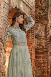 Traditional Pakistani Gown and Wedding Lehenga Dress in Net