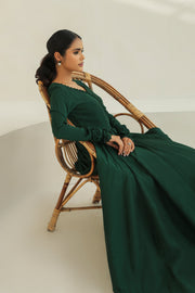 Traditional Pakistani Green Long Frock With Shawl 2023