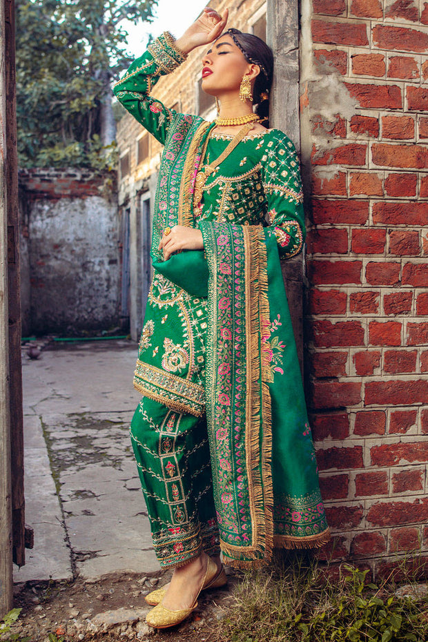 Traditional Pakistani Green Salwar Kameez Dress for Mehndi