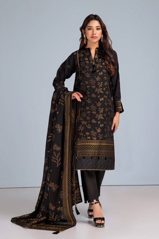 Traditional Pakistani Kameez Salwar Suit in Jet Black Premium Jacquard