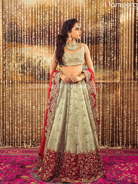 Traditional Pakistani Lehenga Bridal Online 2021 with heavy Embroidered Dupatta