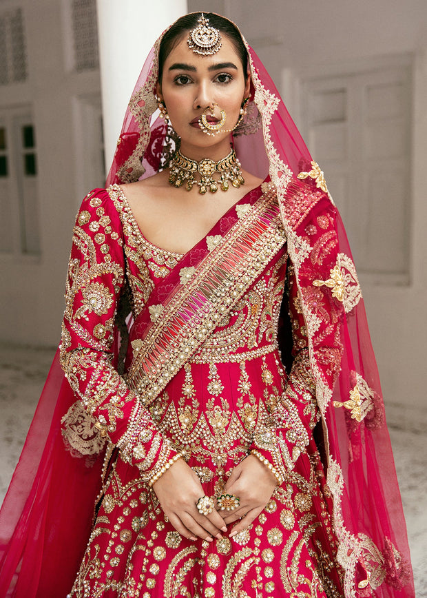 Traditional Pakistani Red Bridal Dress in Gown Style