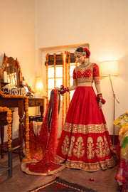 Traditional Pakistani Red Bridal Lehenga Choli Dupatta Dress