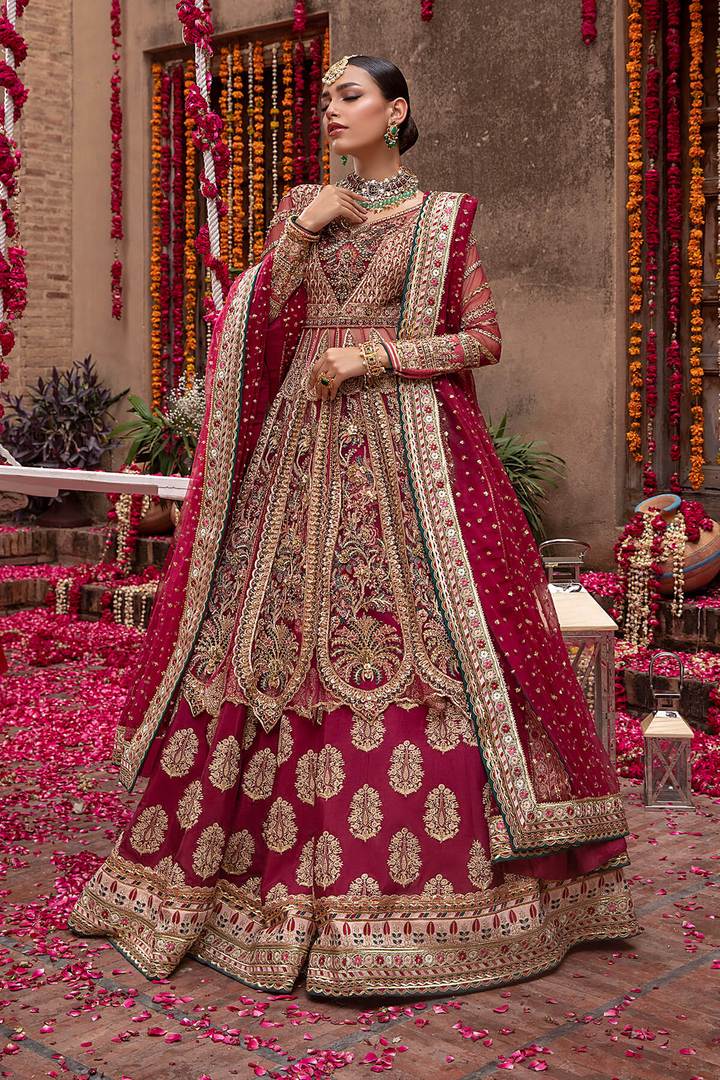 Pakistani Long Tail Red Bridal Maxi Dress with Dupatta Online – Nameera ...
