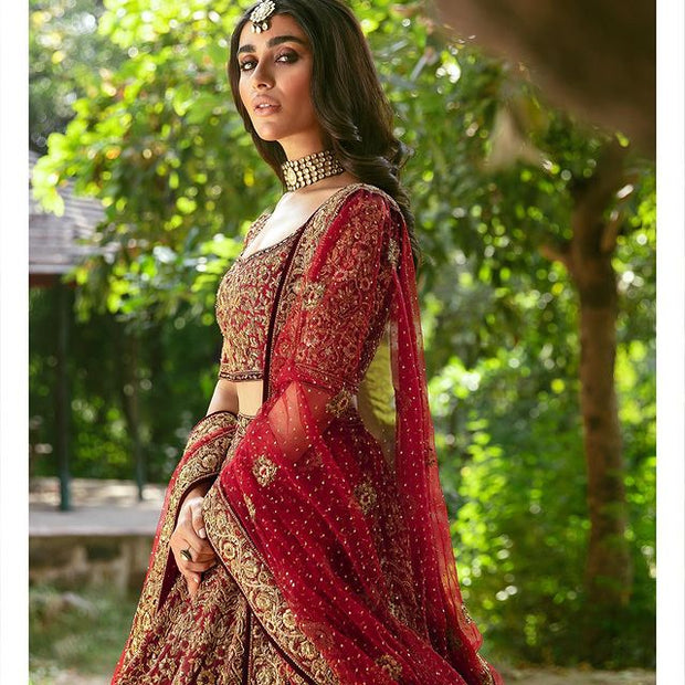 Traditional Pakistani Red Lehenga Choli Bridal Dress