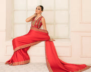 Traditional Pakistani Red Saree Blouse Dress for Wedding