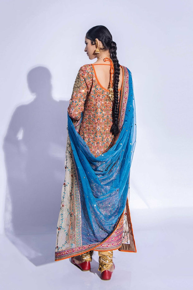 Traditional Pakistani Wedding Dress in Long Kameez Churidar Style
