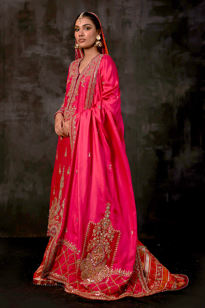 Pakistani Wedding Dress in Pink Gharara Kameez Style Nameera by Farooq