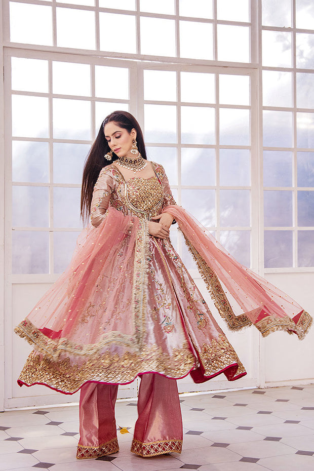 Traditional Peach Embroidered Dress in Gown Style Wedding Dress